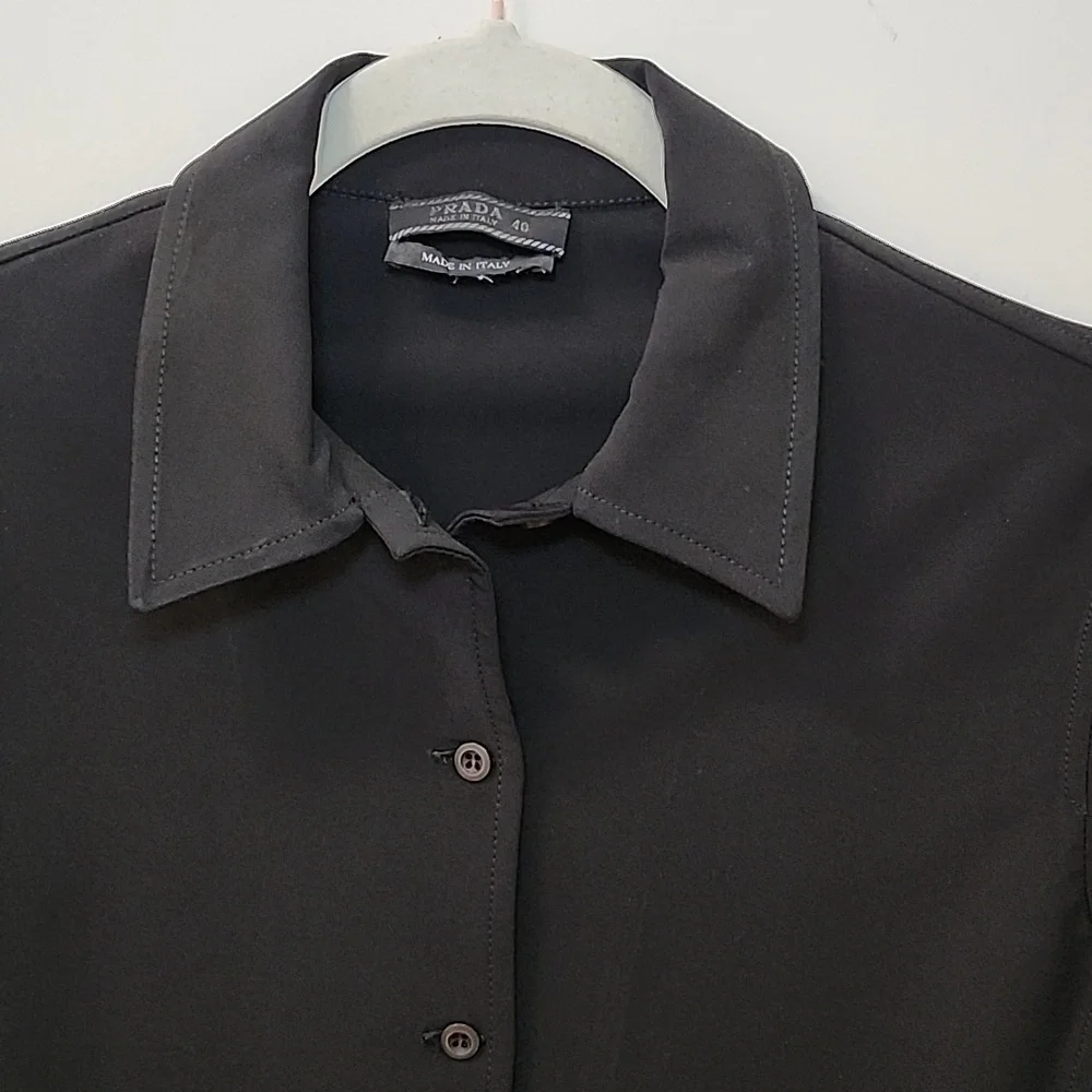 Prada Classic Black Women's Button-Up Shirt Sz 40/ Large - Picture 6 of 16